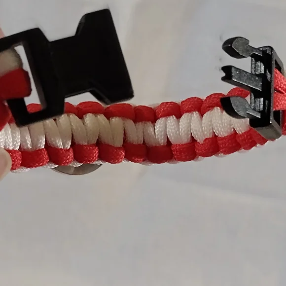 Red and White Paracord Bracelet with Logo - Picture 6 of 7